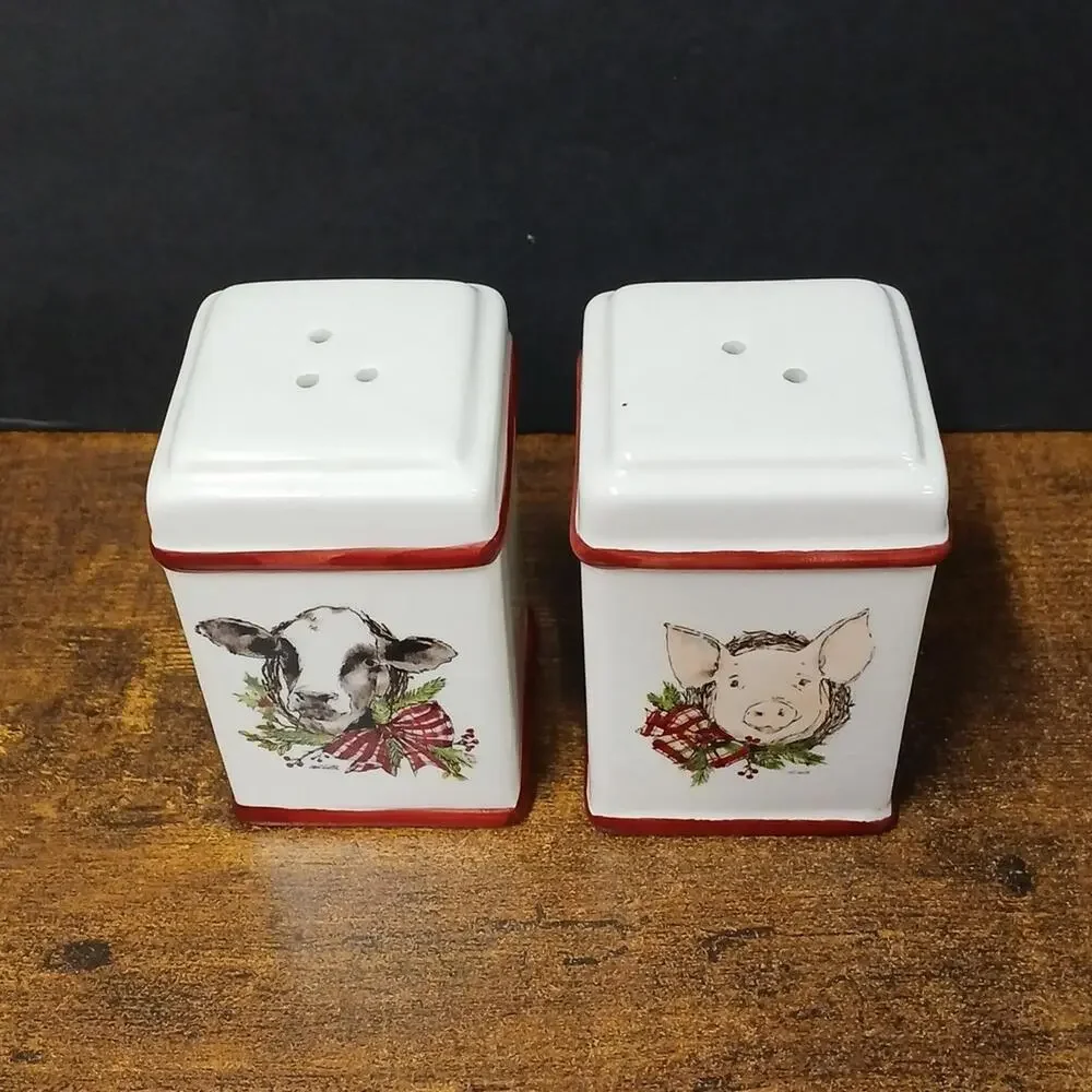 Farmhouse Salt & Pepper Shakers, Pig & Cow Farm Animal Decor